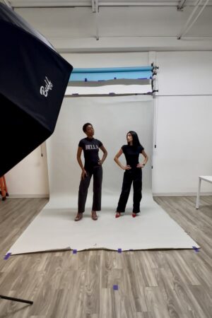 Dallas photography studio with backdrop, lighting and 2 models on set